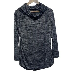 Tahari Tunic Women L Gray Space Dye Cowl Neck Long Sleeve Stretch Loungewear Top